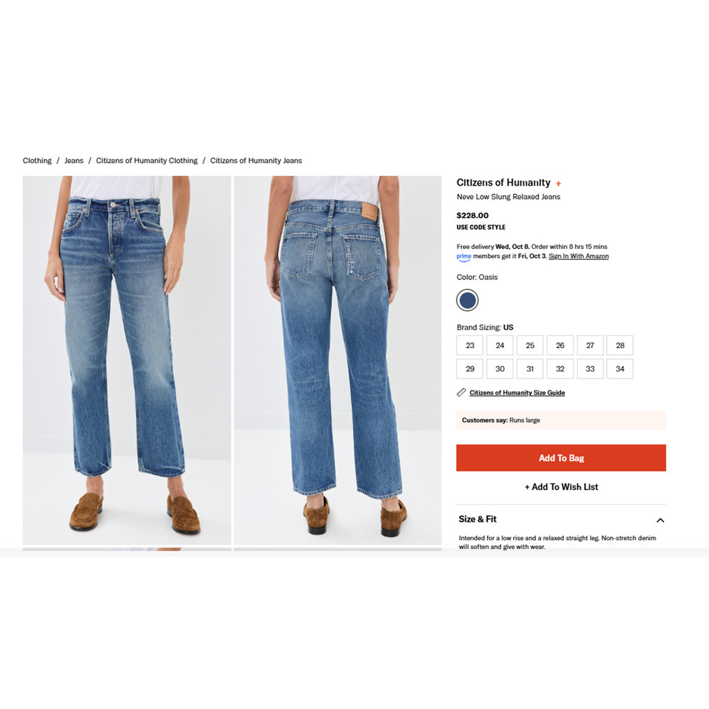 Citizens of Hummanity Neve Low Slung Relaxed Jeans $228 Size 27 - Picture 7 of 14